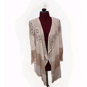 Tribal‎ Open Front Waterfall Striped Cardigan Crochet Coastal Beigecore  Sz M
